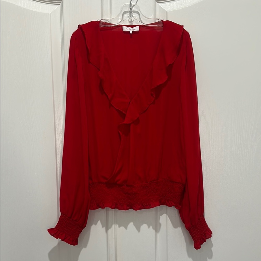 Parker Red Ruffled Silk Blouse